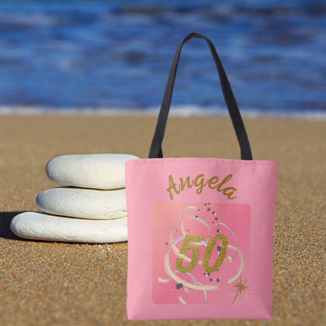 Festive Peachy Fifty Year Birthday Commemoration Tote Bag (Creator Uploaded)