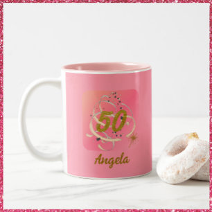 Festive Peachy Fifty Year Birthday Commemoration Two-Tone Coffee Mug
