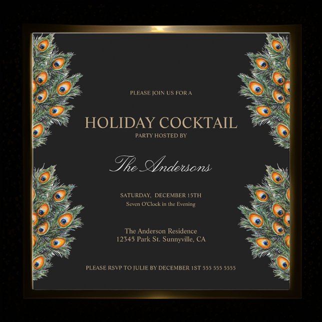 Festive Peacock Holiday Cocktail Christmas Party Invitation (Creator Uploaded)