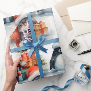 Festive penguin Christmas wrapping paper