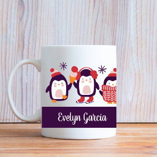 Festive Penguin Custom Name Holiday Gift Christmas Coffee Mug