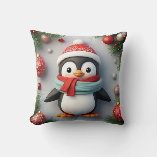  Festive Penguin Decorated With Holiday Ornaments Cushion