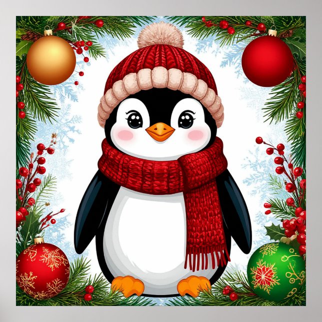  Festive Penguin Decorated With Holiday Ornaments Poster (Front)