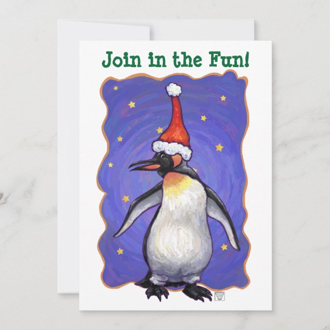 Festive Penguin Heads and Tails Christmas Invitation (Front)