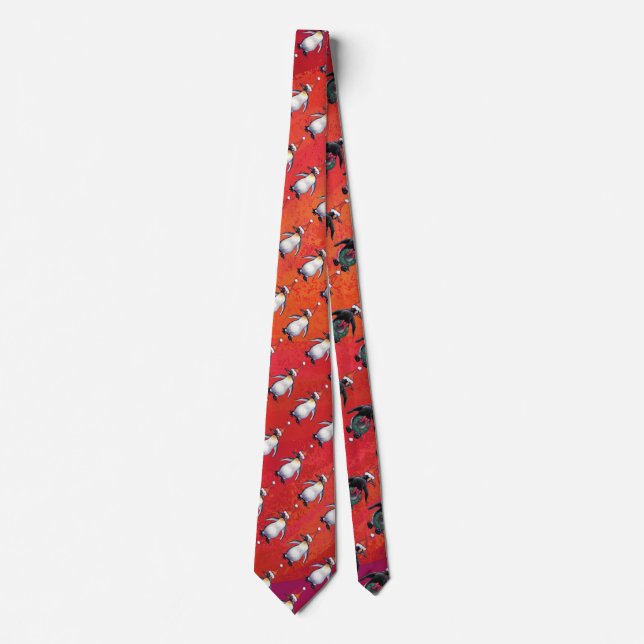 Festive Penguin in a Santa Hat Pattern Tie (Front)