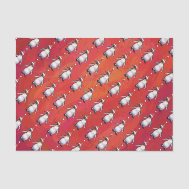Festive Penguin in a Santa Hat Pattern Tissue Paper (Front)