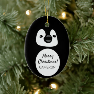 Festive Penguin Pal: Personalised Oval Christmas O Ceramic Ornament