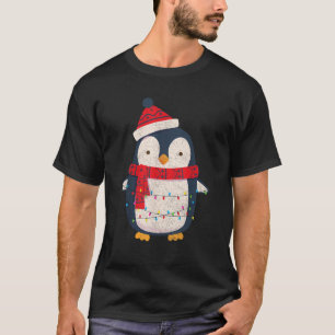 Festive Penguin with Scarf and Lights Christmas Fu T-Shirt