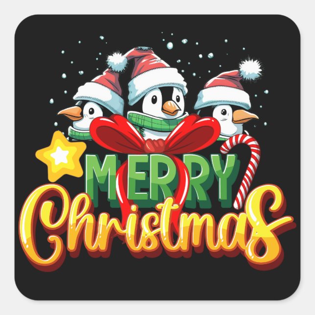 Festive Penguins Merry Christmas Stickers (Front)
