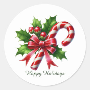 Festive peppermint candy Happy Holidays Classic Round Sticker