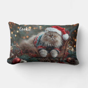 Festive Persian Cat Christmas Personalised  Lumbar Cushion