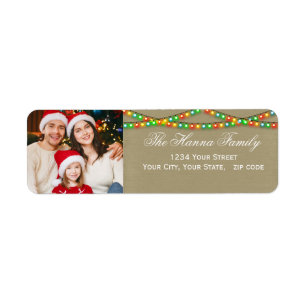 Festive Personalised Family Photo Christmas Lights Return Address Label