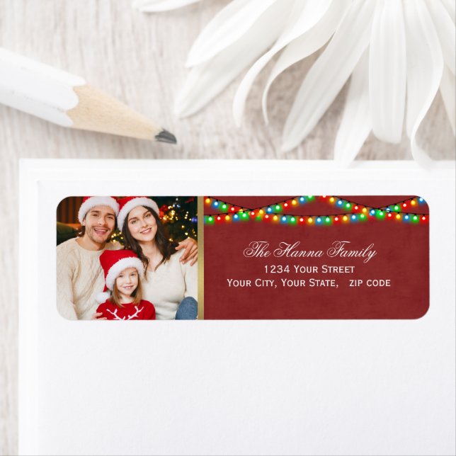 Festive Personalised Family Photo Merry Christmas Return Address Label (Insitu)