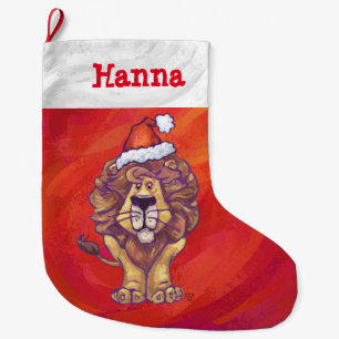 Festive Personalised Lion Christmas Large Christmas Stocking