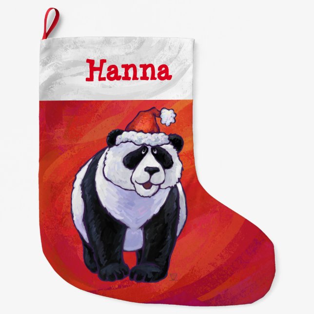 Festive Personalised Panda Christmas Large Christmas Stocking (Front)