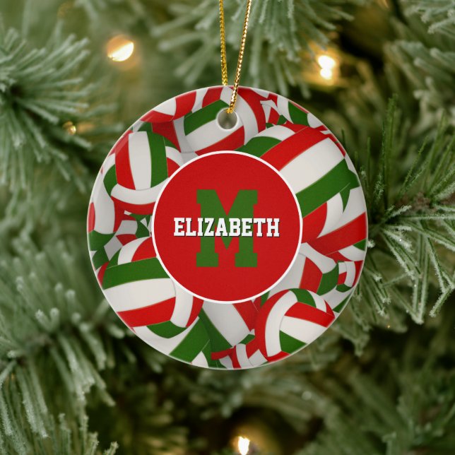 festive personalised red white green volleyball ceramic ornament (Tree)