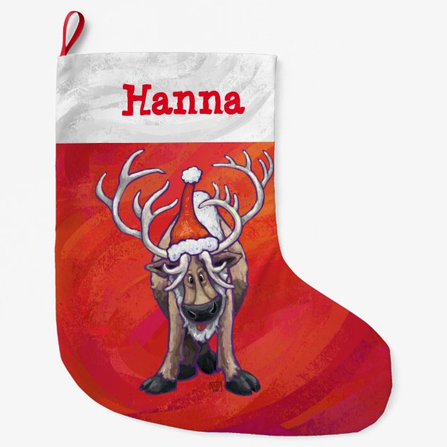 Festive Personalised Reindeer Christmas Large Christmas Stocking (Front)