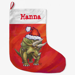 Festive Personalised Triceratops Christmas Large Christmas Stocking