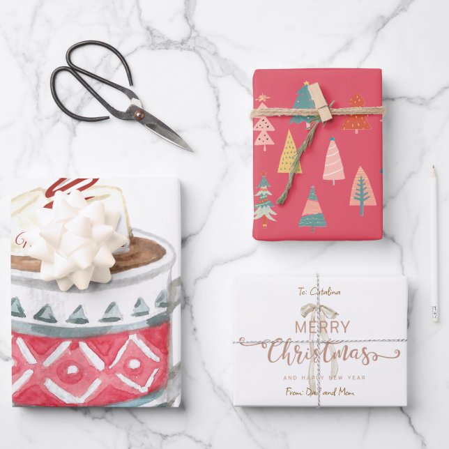 Festive Personalized Hot Cocoa Christmas  Wrapping Paper Sheet (Front)