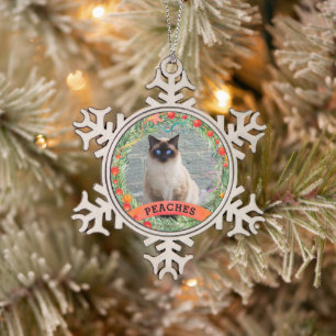 Festive Pet Photo Berry Wreath Christmas Memento Snowflake Pewter Christmas Ornament