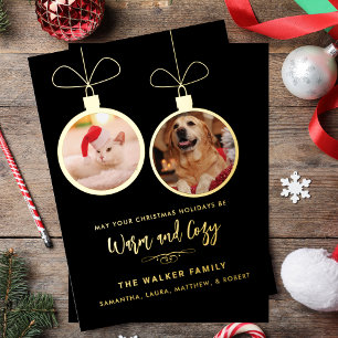 Festive Pet Photos Script Modern Christmas Foil Holiday Card