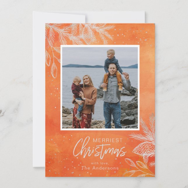 Festive Photo Merriest Christmas Snowflake Holiday Card (Front)