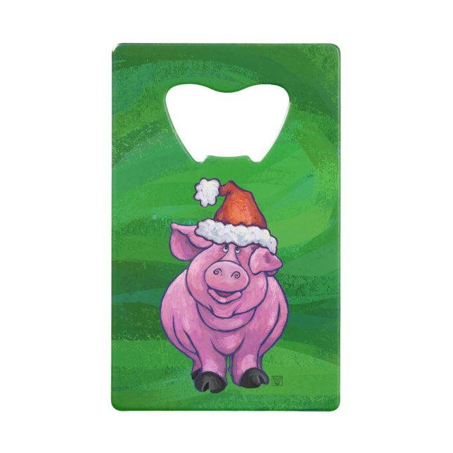 Festive Pig in Santa Hat on Green (Front)