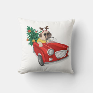 Festive pillow "Cute dog with Christmas tree"