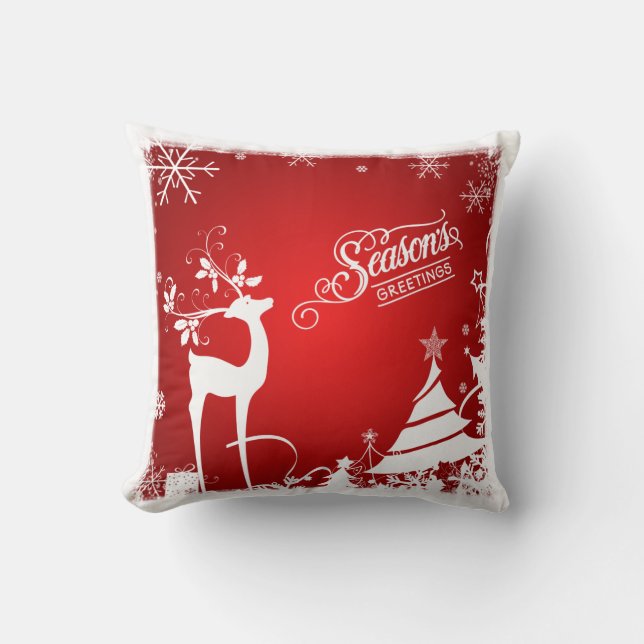 Festive Pillow | Red and White, Season's Greetings (Front)
