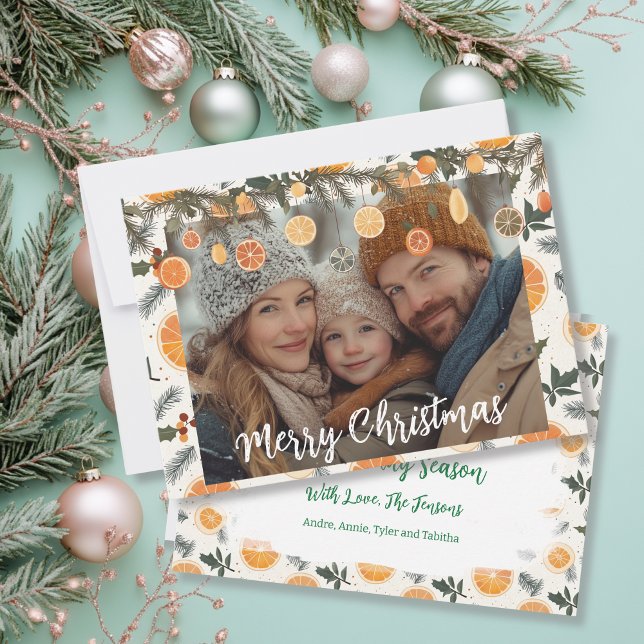 Festive Pine and Oranges Christmas Personalised  Card (Creator Uploaded)