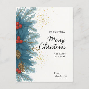 Festive Pine & Berries   Merry Christmas Invitation Postcard
