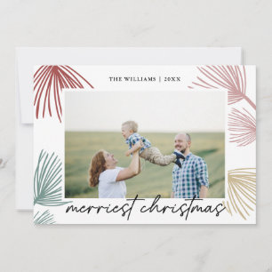 Festive Pine Bough merriest christmas family photo Holiday Card