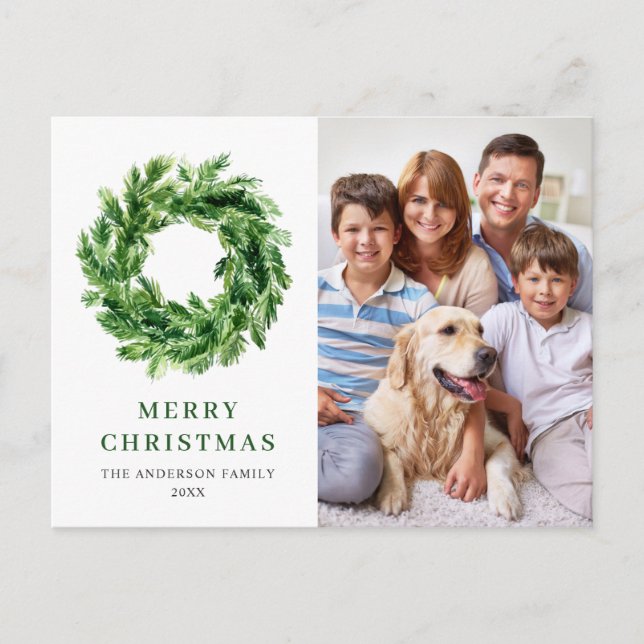Festive Pine Branch Wreath Christmas Holiday PHOTO Postcard (Front)