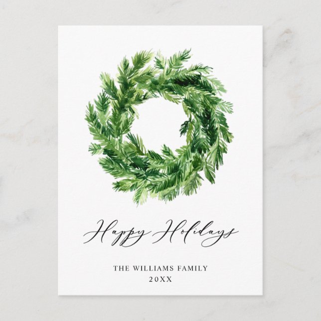 Festive Pine Branch Wreath Christmas Holiday Postcard (Front)