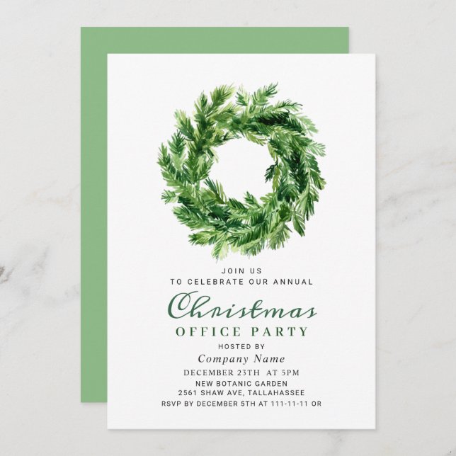 Festive Pine Branch Wreath Holiday Christmas Party Invitation (Front/Back)