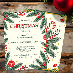 Festive Pine Branches Red Berries Christmas Party Invitation