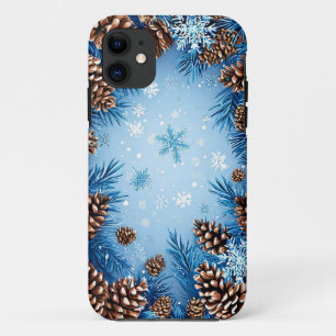 Festive Pine Cones and Snowflakes iPhone 11 Case
