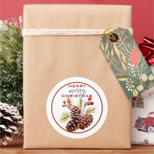 FESTIVE PINE CONES & GREENERY Christmas Classic Round Sticker