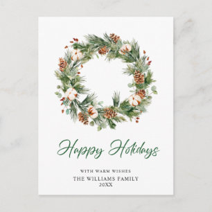 Festive Pine Cones Wreath Merry Christmas PHOTO Holiday Postcard