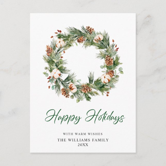 Festive Pine Cones Wreath Merry Christmas PHOTO Holiday Postcard (Front)