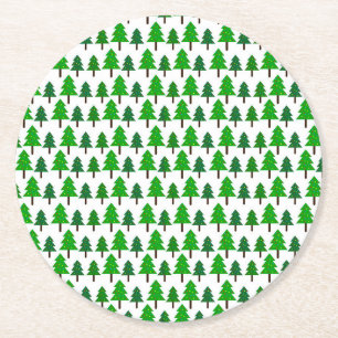 Festive Pine Trees Pattern Paper Coaster