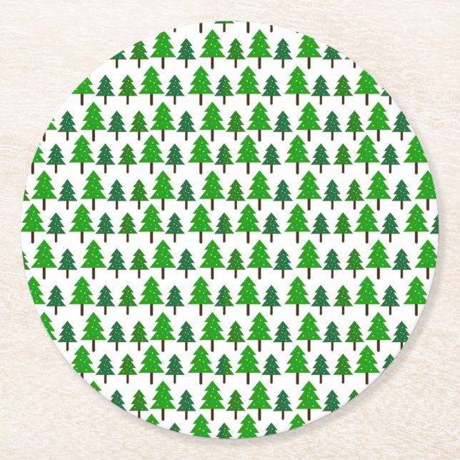 Festive Pine Trees Pattern Paper Coaster (Front)