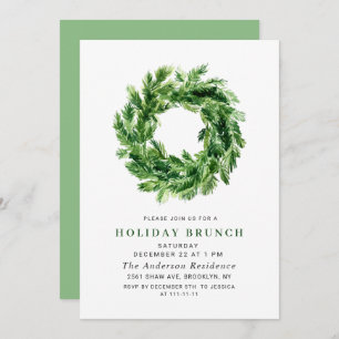 Festive Pine Wreath CHRISTMAS HOLIDAY BRUNCH Invitation