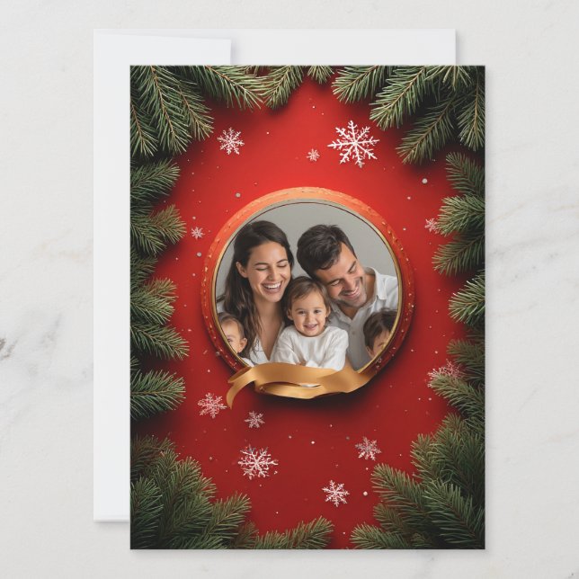 🎁 Festive Pine Wreath Custom Photo Christmas Card (Front)
