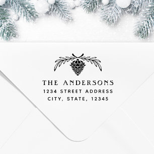 Festive Pinecone Family Name Return Address Self-inking Stamp