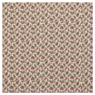 Festive Pinecones and Red Berries Fabric