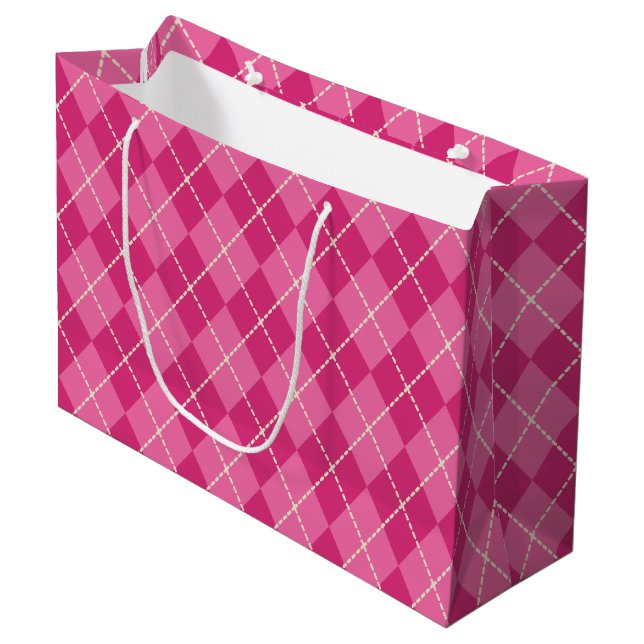 Festive Pink Argyle Gift Bag (Front Angled)
