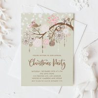 Festive Pink Bird and Flowers Christmas Party