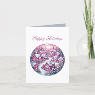Festive pink Christmas add message town Holiday Card