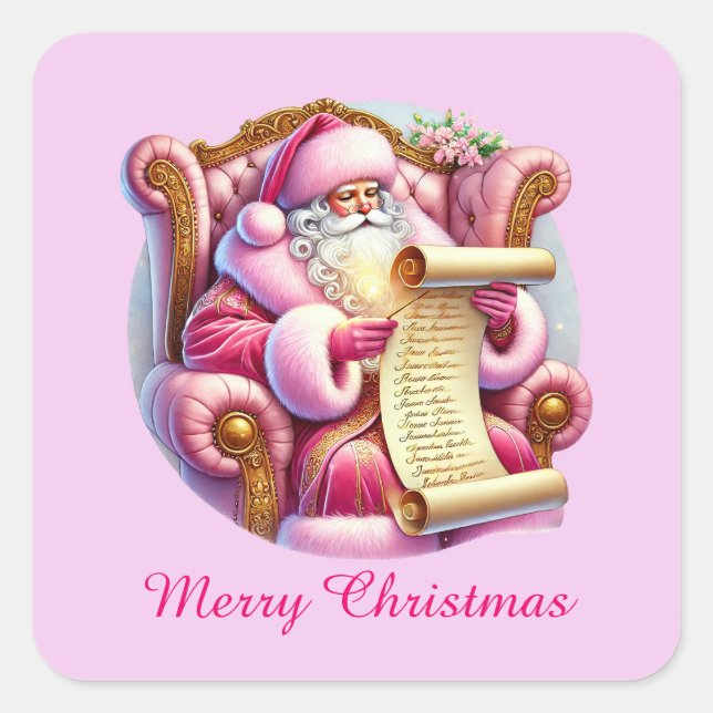 Festive pink Christmas customisable Santa  Square Sticker (Front)